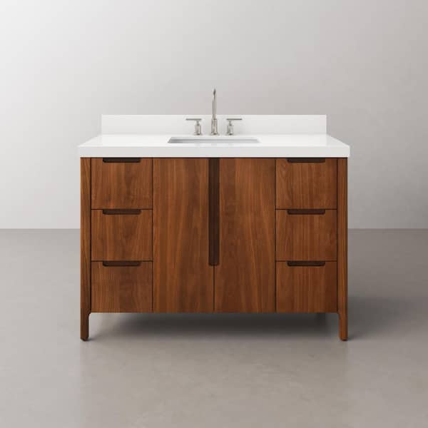 Water Creation Sequoia 48 in. W x 22 in. D x 34.4 in. H Single Sink Bath Vanity in Noir Juglans with White Quartz Top and Chrome Faucet