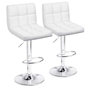 33 in. - 44 in. Height White Low Back Metal Adjustable Bar Stool with PU Leather-Seat 360° Swivel (Set of 2)