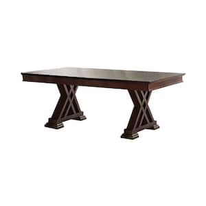 42 in. Brown Wood Top Double Pedestal Base Dining Table (Seat of 6)