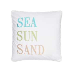 Biscayne Multicolored "SEA, SUN, SAND" Embroidered 20 in. x 20 in. Throw Pillow
