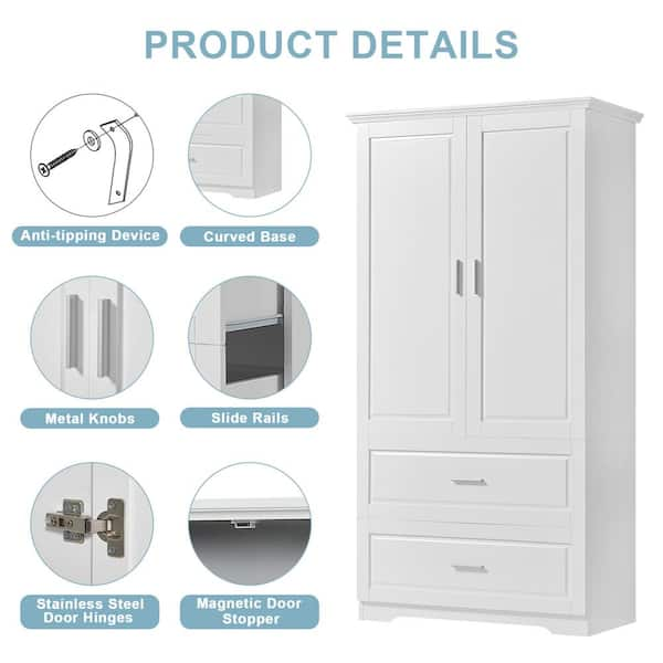 FAMYYT 32 in. W x 15 in. D x 63.2 in. H Tall Bathroom Cabinet White Linen  Cabinet with 2-Doors and Drawers, Adjustable Shelf XJ-0828G-L - The Home  Depot