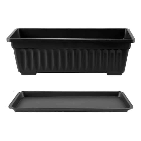 16.9 in. L x 7.48 in. W x 5.5 in. H Black Plastic Rectangular Planter Box  with Tray Indoor Outdoor 3 Pack OE088PH033 - The Home Depot