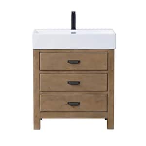 Ava 30 in. Single Bath Vanity in Reclaim Fir with Ceramic Vanity Top in White with Integrated Basin