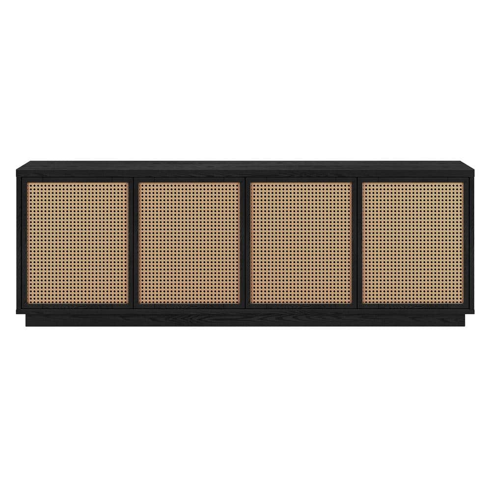 Black Grain Faux Rattan 78" TV Stand with Cabinets