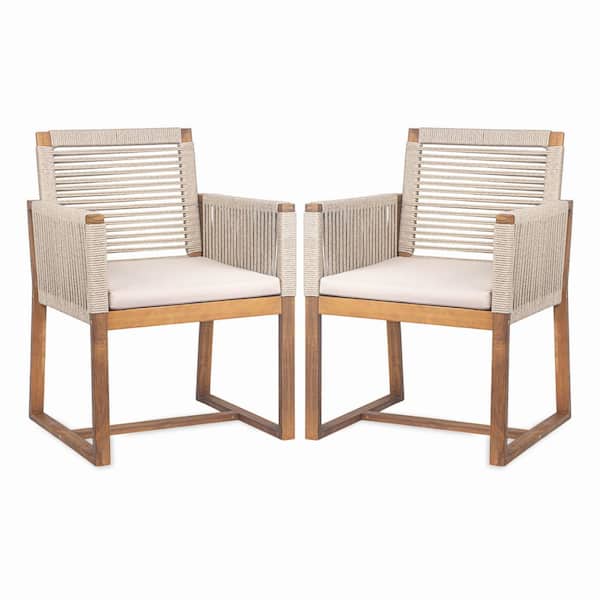 Acacia Wood Outdoor Dining Chairs, Patio Armchair with Handwoven
