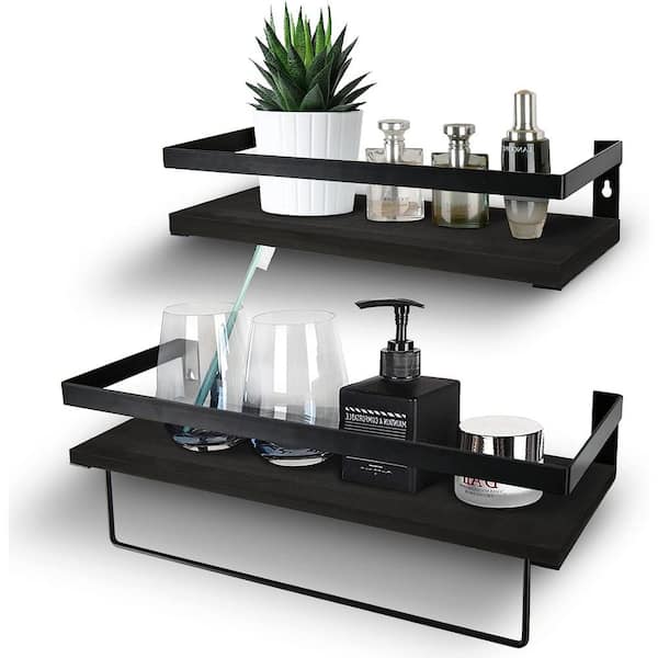 Dyiom 14 in. W x 0.6 in. H x 4.3 in. D Bathroom Shelves Over The Toilet Storage, Wall Mounted with Removable Legs (Black)
