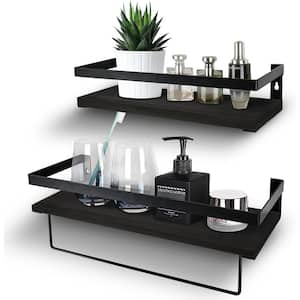 14 in. W x 0.6 in. H x 4.3 in. D Bathroom Shelves Over The Toilet Storage, Wall Mounted with Removable Legs (Black)