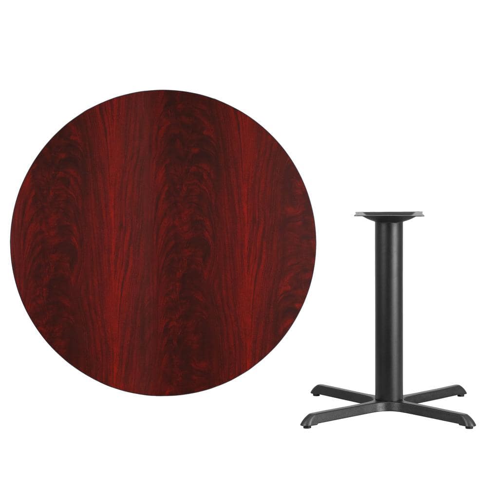 Graniss 42" Round Mahogany Laminate Dining Table with X-Base