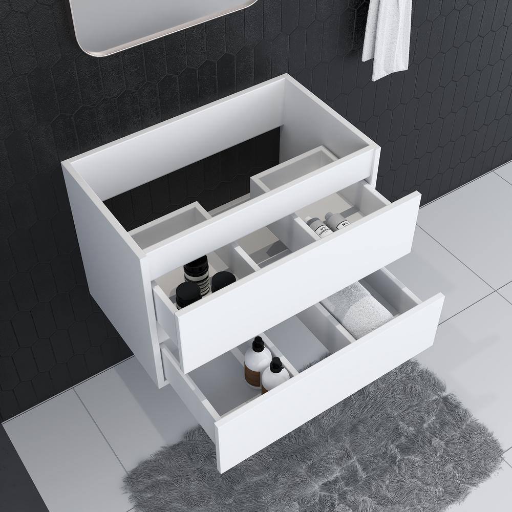 White 30" Wall-Mounted Floating Bathroom Vanity with Ceramic Countertop