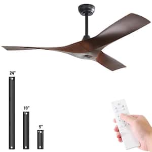 52 in. Indoor/Outdoor Black Ceiling Fan No Light With Remote 3 Curved ABS Blades
