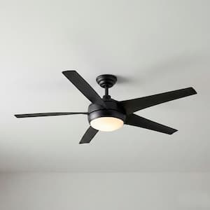 Windward IV 52 in. Indoor LED Matte Black Ceiling Fan with Dimmable Light Kit, Remote Control and Reversible Motor