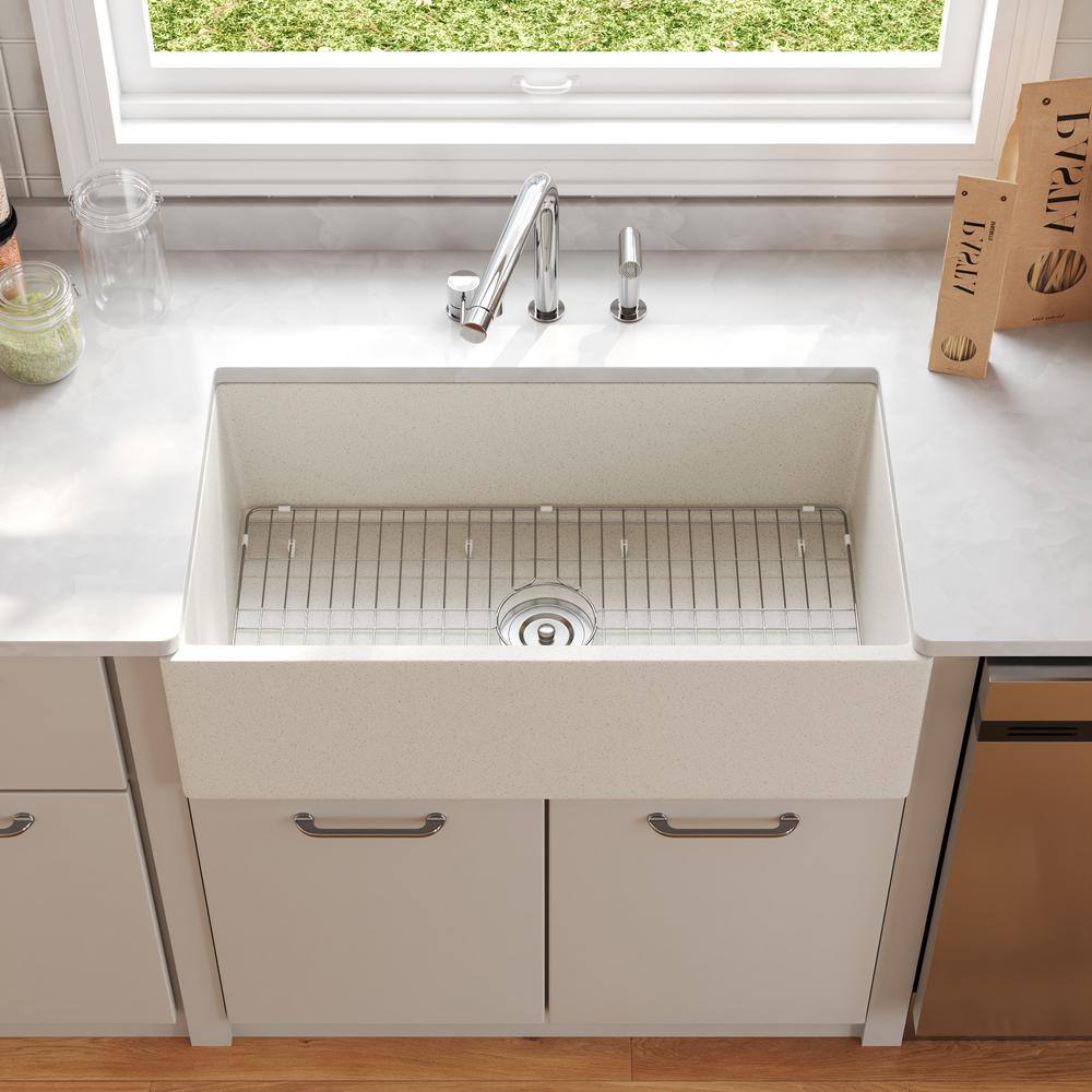Grit Yellow 33" Concrete Farmhouse Kitchen Sink with Stainless Steel Grid