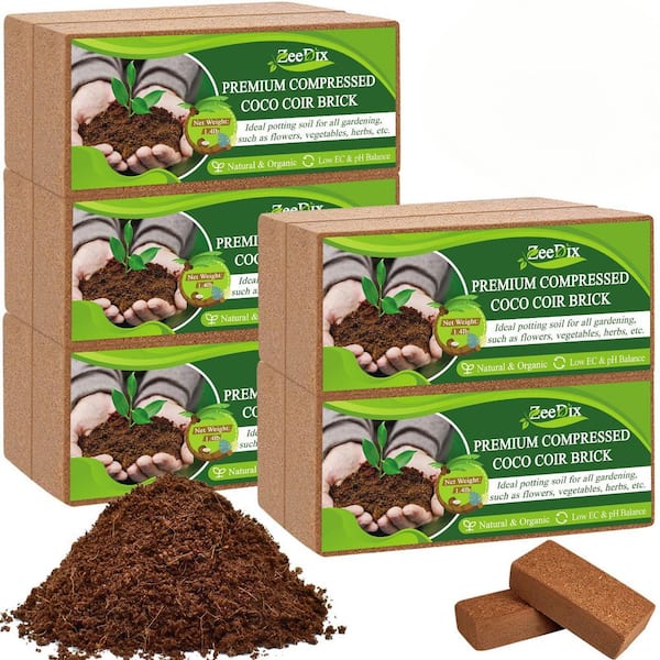 8 in. x 4 in. x 2 in. 24 Gal. Natural Fiber Coconut Coir Potting Soil with Low EC and pH Balance for Garden (10-Pack)