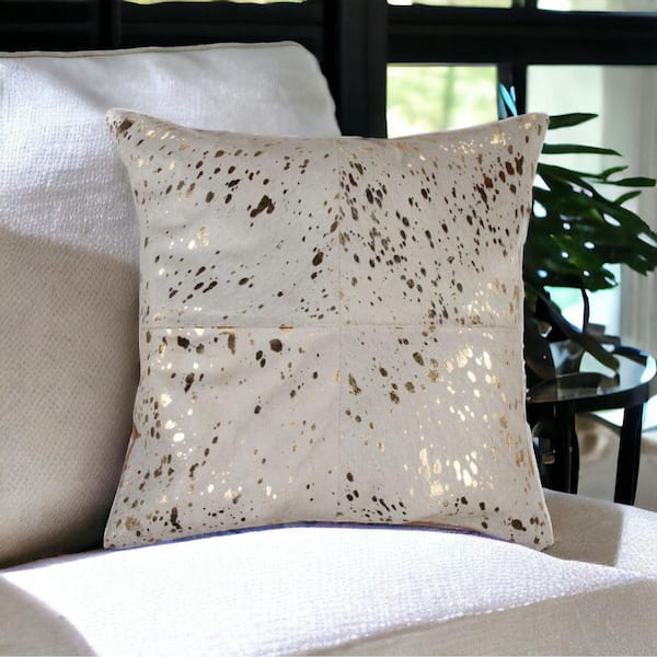 HomeRoots Gold, Natural Solid Polyester 18 in. x 18 in. Throw Pillow