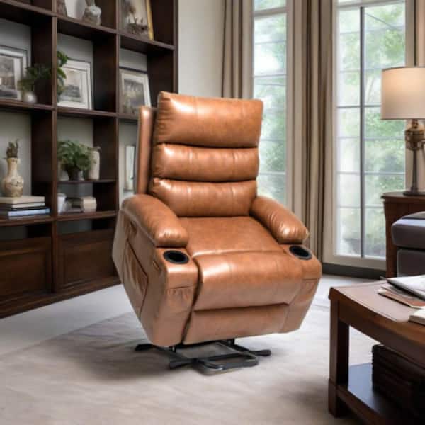 Brown Electric Power Lift  Recliner Chair with 8-Point Vibration Massage and Cup Holders