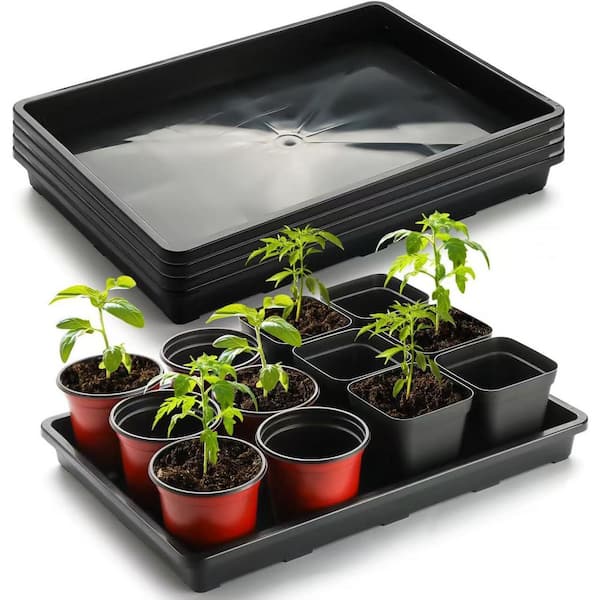 Phewnyzo 5-Pack Nursery Potting Tray for Seeds Starting Pot Collecting Drainage Water Black