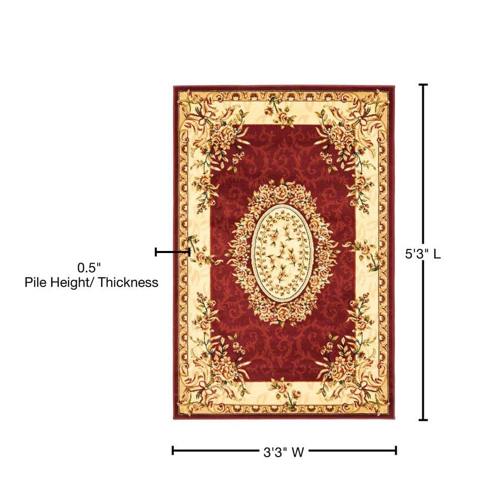 Red and Ivory Floral Synthetic Stain-Resistant Area Rug, 12' x 15'