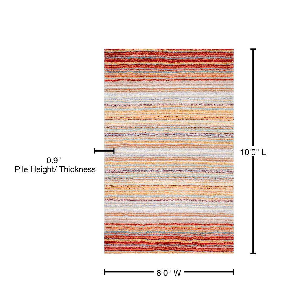 Handmade Red Stripe Shag Area Rug, 8' x 10', Easy Care Synthetic
