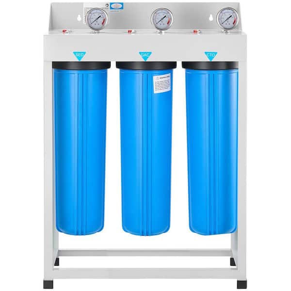 SKYSHALO 3-Stage Whole House Water Filter System, Sediment, GAC, CTO, 22.64 x 9.84 in. Filter, Reduces Chlorine, Odor, Rust