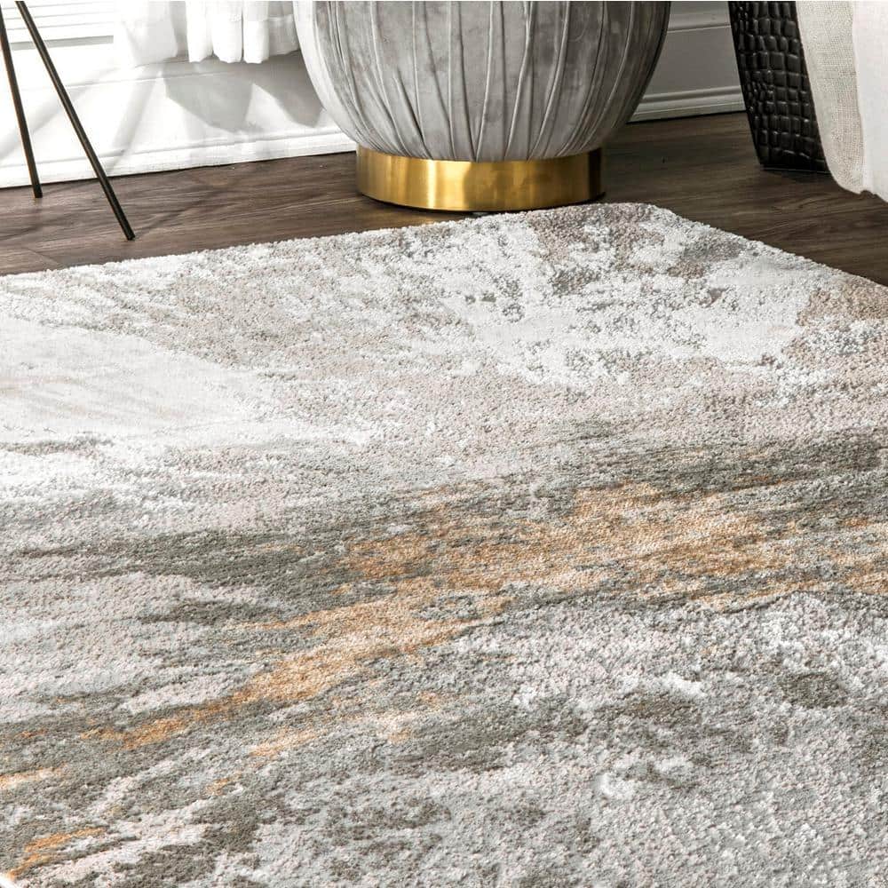 Eco-Sleek Silver Abstract 5' x 8' Synthetic Area Rug
