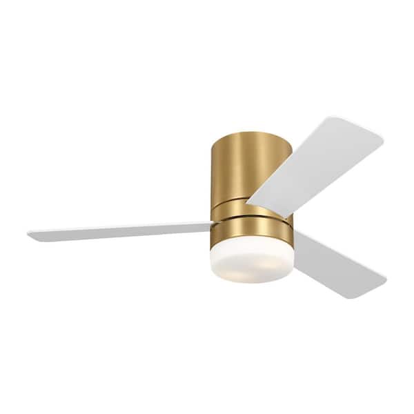 Era 44 in. Burnished Brass Standard Flush Mount Indoor/Outdoor Ceiling Fan, White Blades, LED Light Kit & Wall Control
