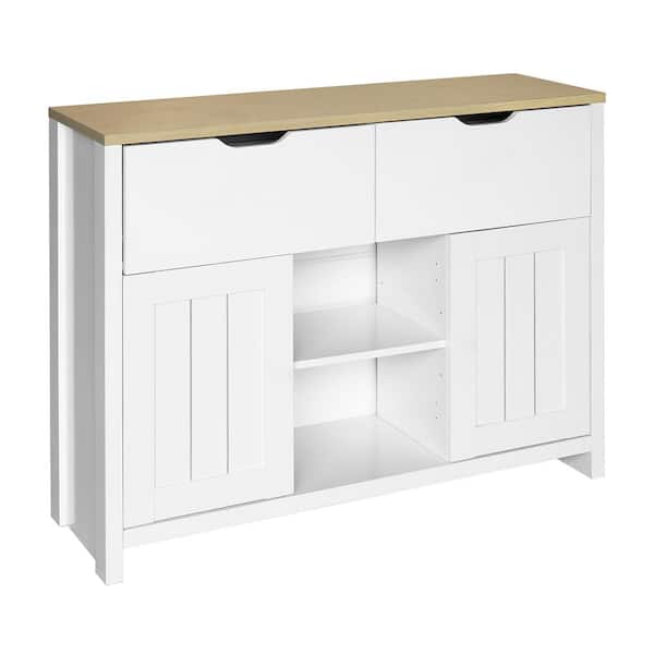 Amucolo White Freestanding Kitchen Buffet with 2 Drawers and Doors