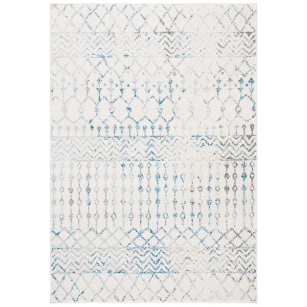SAFAVIEH Tulum Ivory/Turquoise 6 ft. x 9 ft. Tribal Chevron Diamond Area Rug
