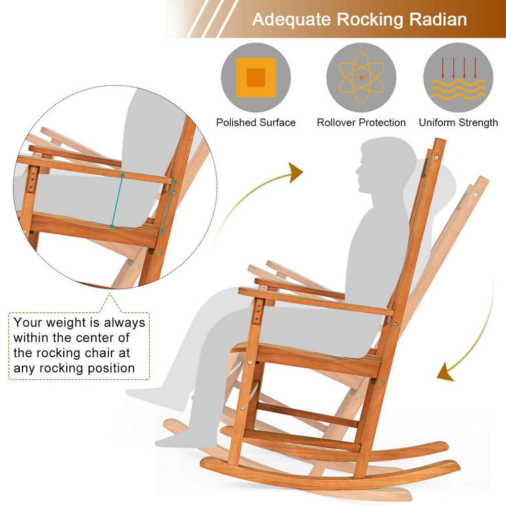 Natural Eucalyptus Wood Outdoor Rocking Chair with Arms