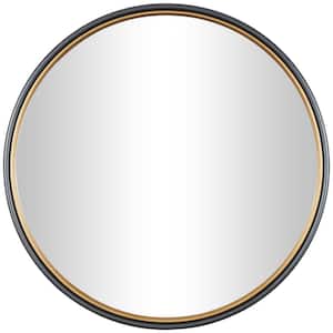 46 in. x 46 in. Round Framed Black Wall Mirror with Gold Inner Frame