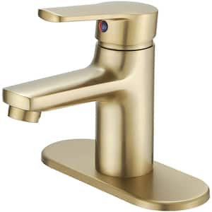 Single Handle Single Hole Low-Arc Bathroom Faucet Bathroom Drip-Free Vanity Sink Faucet Modern in Brushed Gold