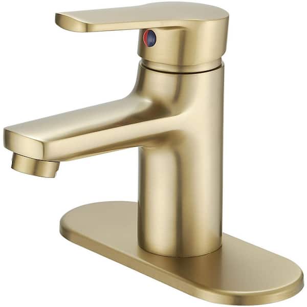 BWE Single Handle Single Hole Low-Arc Bathroom Faucet Bathroom Drip-Free Vanity Sink Faucet Modern in Brushed Gold