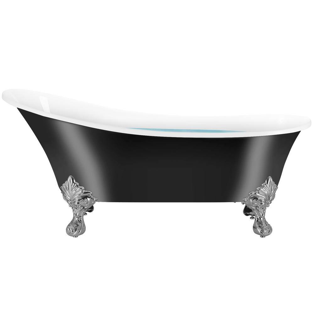 Glossy Black 60" Acrylic Clawfoot Soaking Bathtub