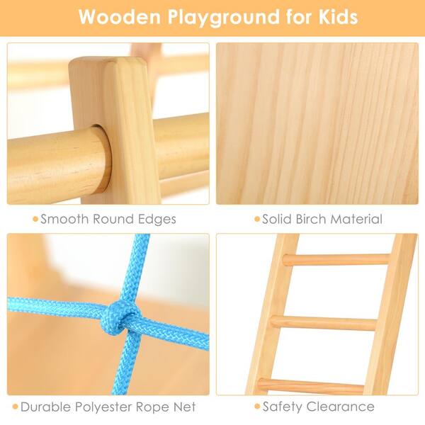 Winado 7 in 1 Wood Kids Swing with Climbing Wall 124833559358 - The Home  Depot