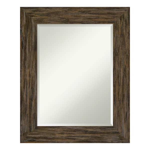 Amanti Art Fencepost Brown 25 in. x 31 in. Beveled Rectangle Wood Framed Bathroom Wall Mirror in Brown