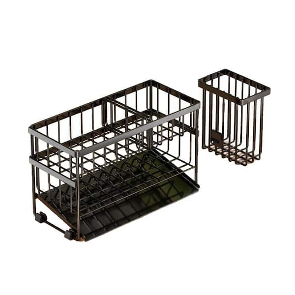 Black Stainless Steel Sink Caddy Organizer with 2 Tier Self-Draining Sponge Holder High Brush Soap Storage