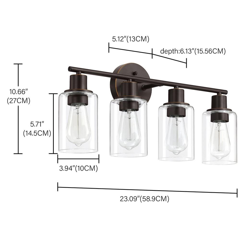Oil Rubbed Bronze 4-Light Bathroom Vanity Fixture with Clear Glass Shades