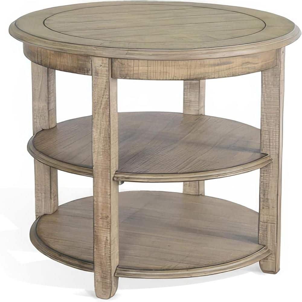 24 in. Light Brown Round Wood End Table, Sturdy Build End Side Table for Living Rooms