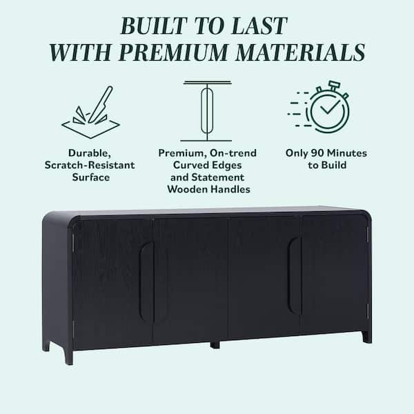 Walker Edison Furniture Company Contemporary 70 in. Black TV Stand Sideboard with Curved Handles (Max TV size 80 in. ) WECHA11704BL1