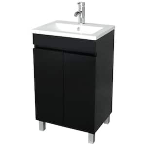 20 in. W x 31.5 in. H x 15.7 in. D Single Sink Bathroom Vanity in Black with White Top and Faucet