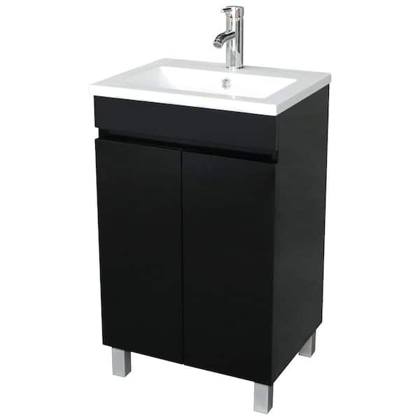 Wonline 20 in. W x 31.5 in. H x 15.7 in. D Single Sink Bathroom Vanity in Black with White Top and Faucet
