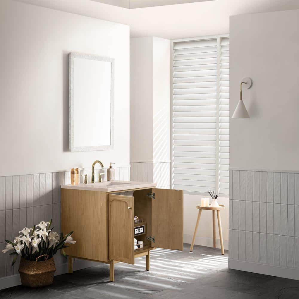 Laurent 30" Light Natural Oak Wall-Mount Single Vanity with Eternal Marfil Top