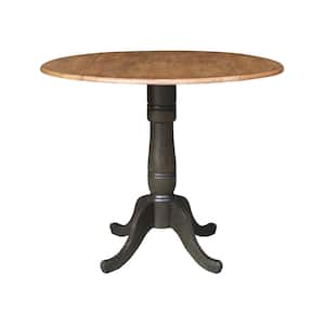 42 in. Round Hickory/Washed Coal Dual Drop Leaf Ped Table - 35.5 in. H