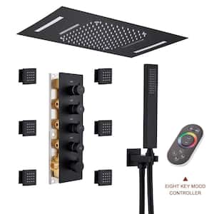 Luxury 4-Spray Patterns 15 in. Ceiling Mount Rainfall Dual Shower Heads with 6-Jet LED and Music in Matte Black