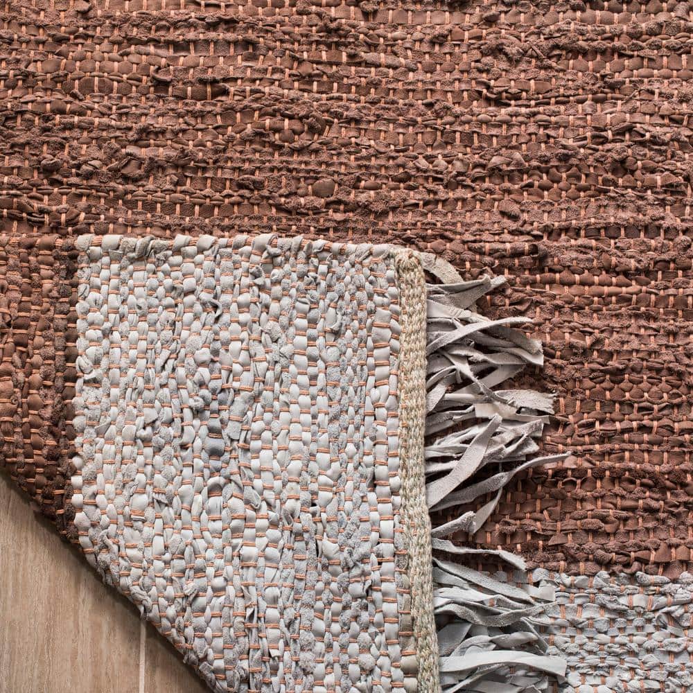 Handmade Gray and Brown Cowhide Leather Rug, 5x8 Feet
