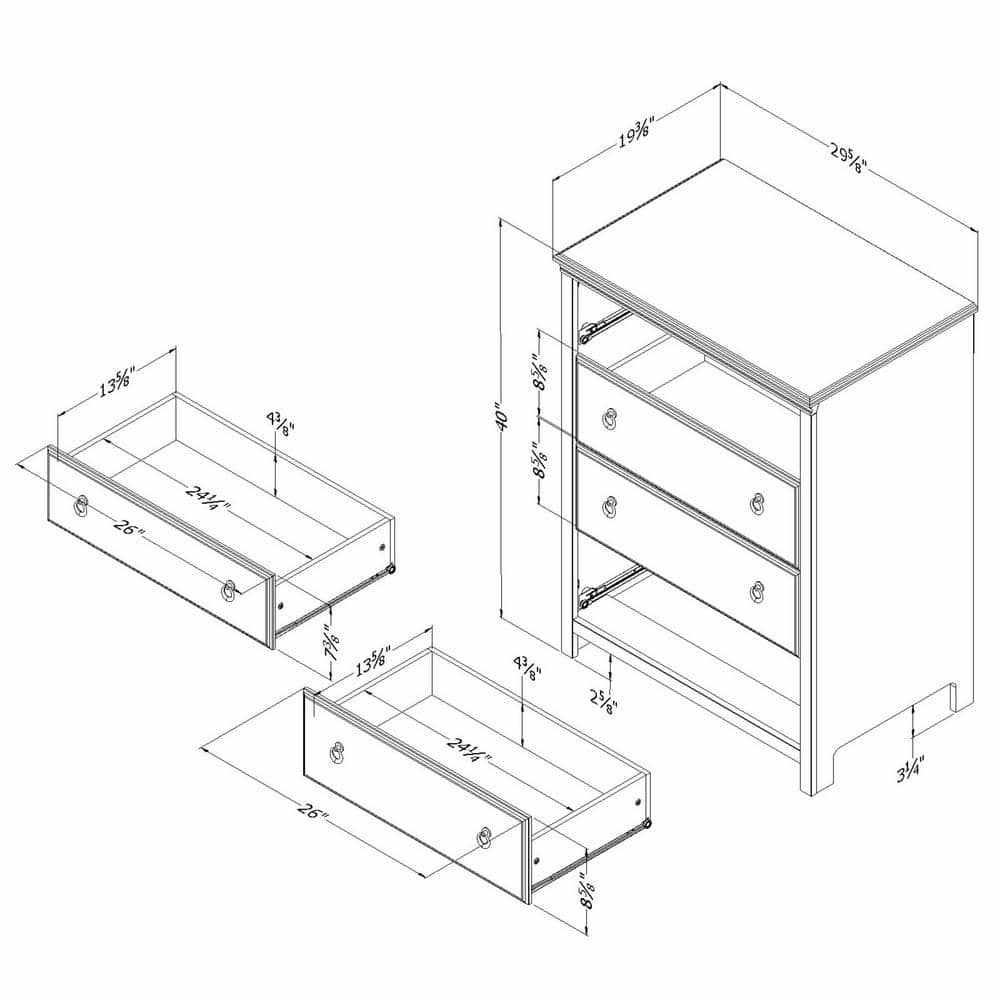 Pure White and Rustic Oak 4-Drawer Chest with Metal Handles