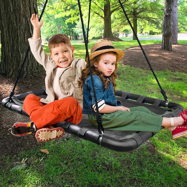 Sorbus Outdoor Platform Disc Swing for Kids Black Rectangular Mat