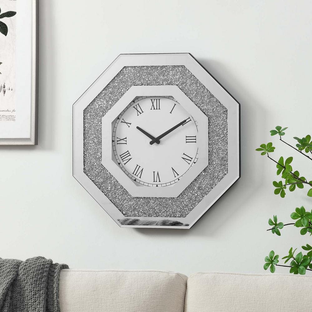 20 in. Octagonal Mirror Wall Clock Artificial Gemstone Clock