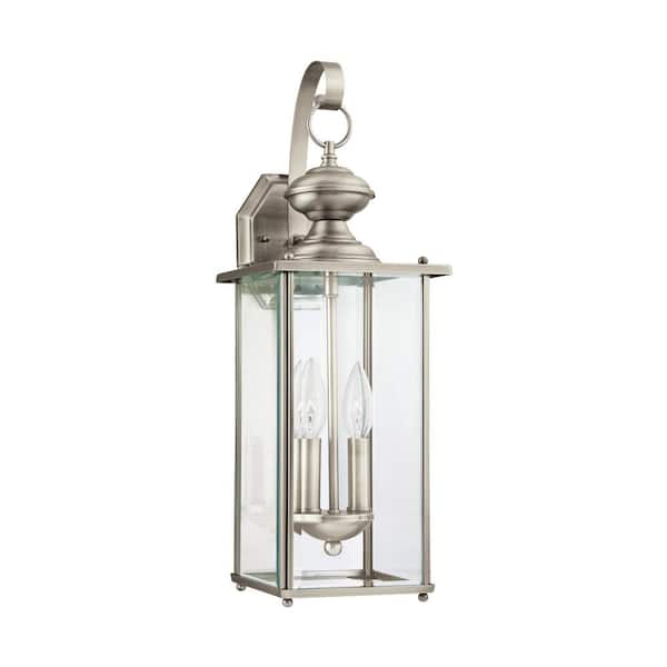Generation Lighting Jamestown 2-Light Antique Brushed Nickel Outdoor 20.25 in. Wall Lantern Sconce with Dimmable Candelabra LED Bulb