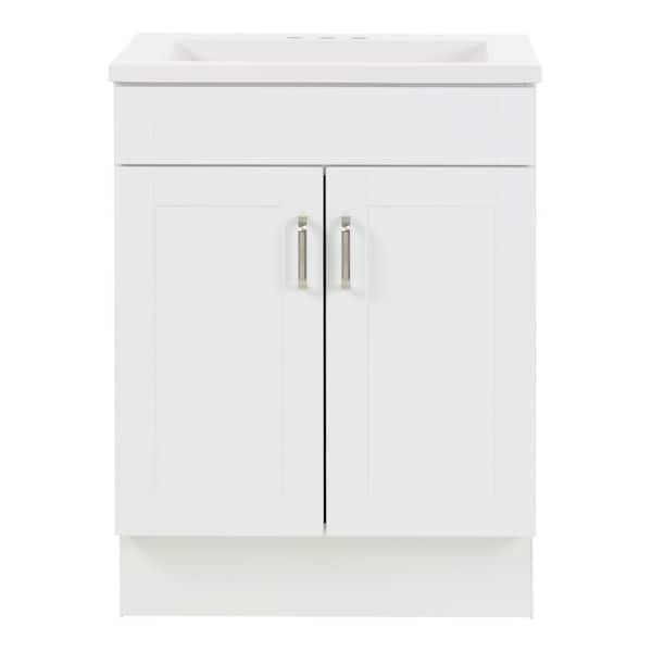 Glacier Bay Penford 25 in. W x 19 in. D x 33 in. H Single Sink Freestanding Bath Vanity in White with White Cultured Marble Top