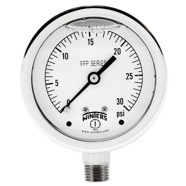 Winters Instruments PFP Series 2.5 in. Stainless Steel Liquid Filled Case Pressure Gauge with 1/4 in. NPT LM and Range of 0-30 psi